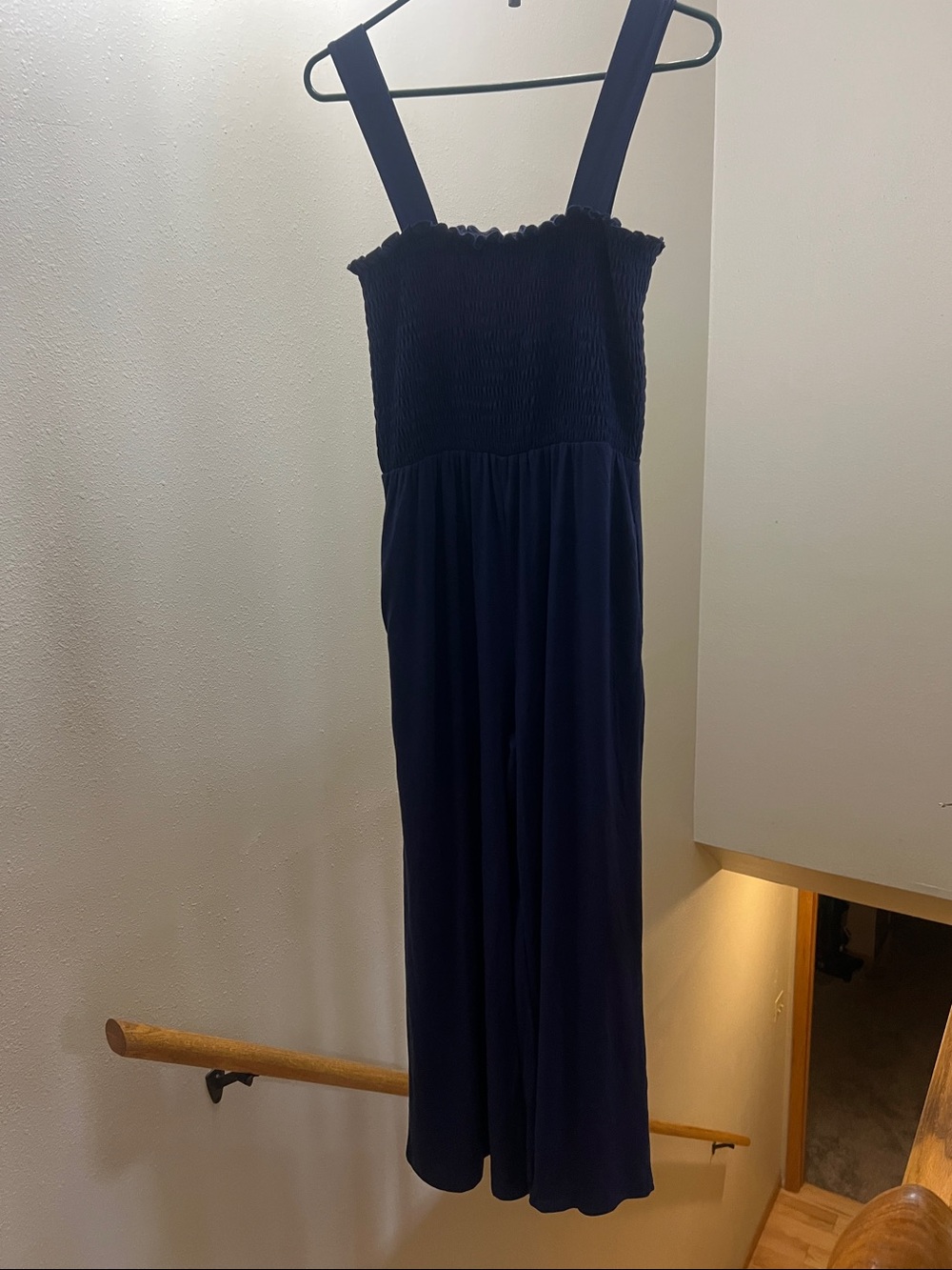 Women’s Navy Smocked Strap Jumpsuit